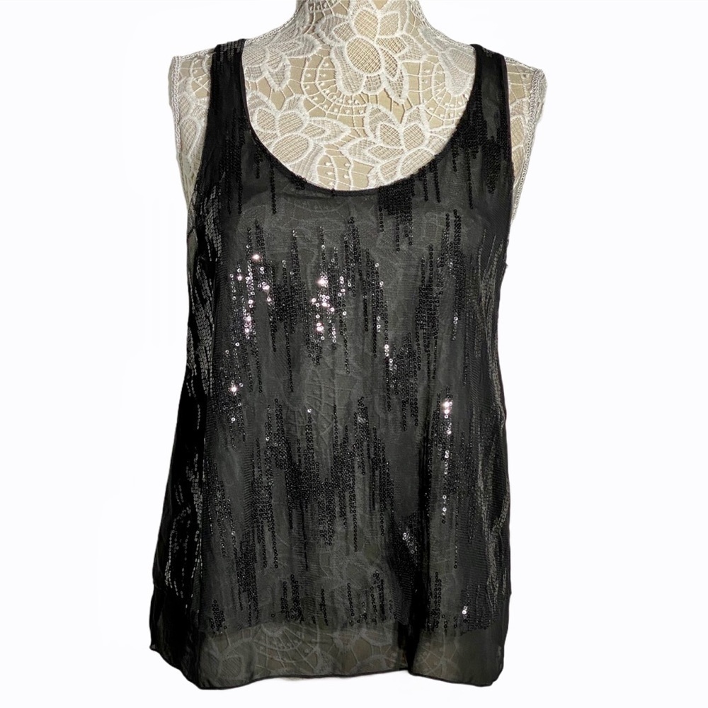 Panhandle Slim Western Sleeveless Sequin Top Black